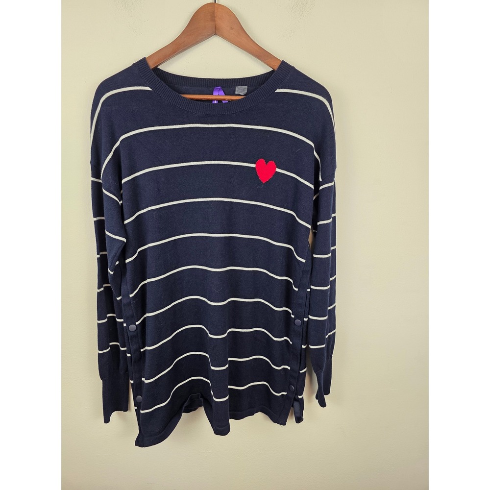 Seraphine Womens Navy Striped Heart Nursing Maternity Cotton Sweater M W020197